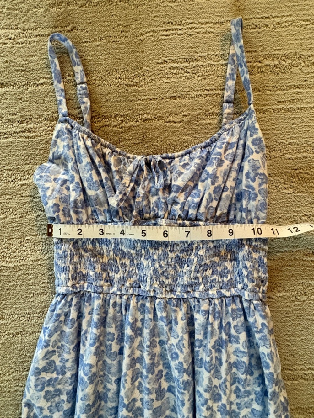 Hollister Blue Floral Smocked Midi Dress Tie Strap Sweetheart Cottagecore XS - Picture 4 of 6